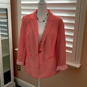 Red and white candy striped light weight blazer